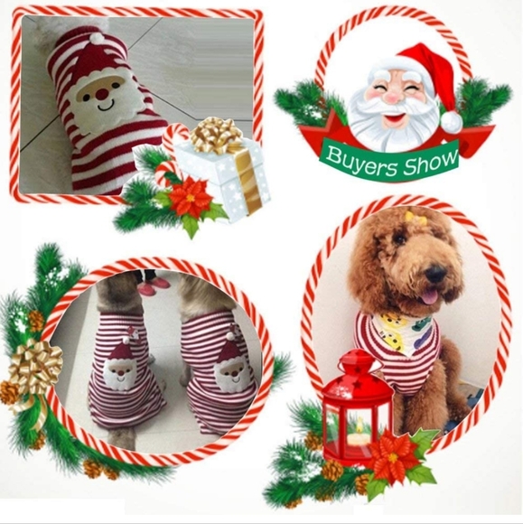 NEW BOBIBI Red Striped Dog Sweater Christmas Santa Pet Cat Winter Knitwear Warm - Picture 7 of 9